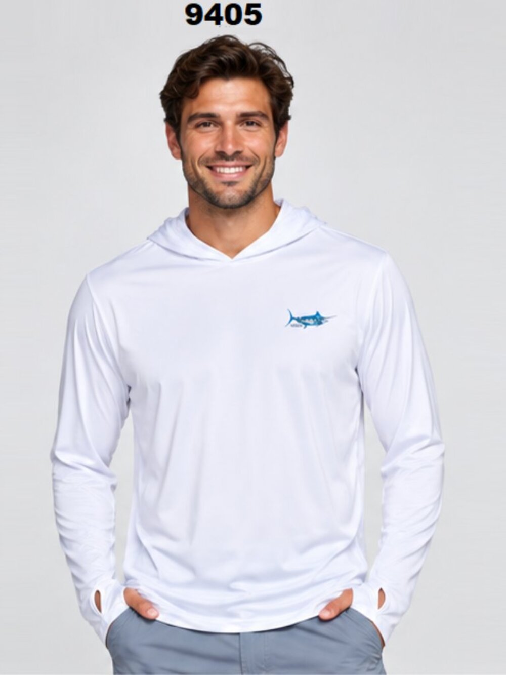 NWT SCALES PRO Men's White Tropical Marlin Hooded Performance Shirt W/UPF50
